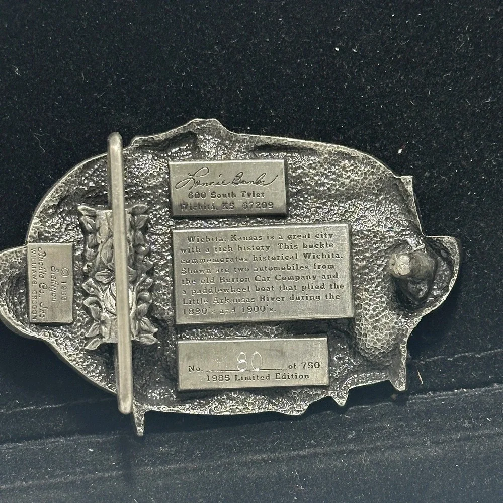 Vintage 1985 Wichita KS Commemorative Limited Edition Cars Steamship Belt Buckle